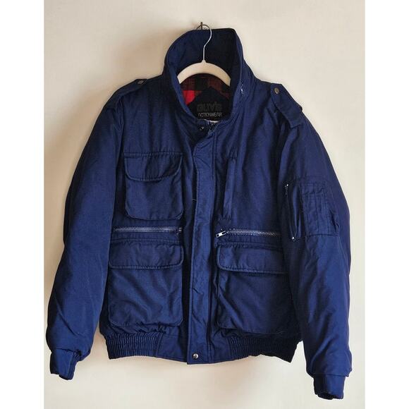 Vintage Guy's Actionwear Navy Jacket W/Buffalo Check Lining, Sz L - Picture 1 of 13